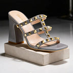 Estelle - Women's Studded Multi-Strap Block Heel Mules