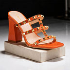 Estelle - Women's Studded Multi-Strap Block Heel Mules