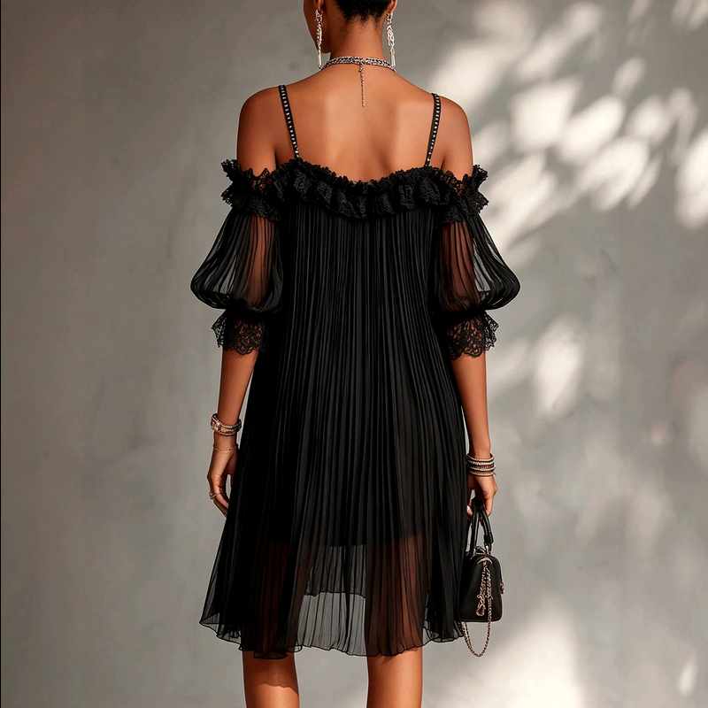 Esther - Women's Sheer Lace Open-back Cocktail Dress