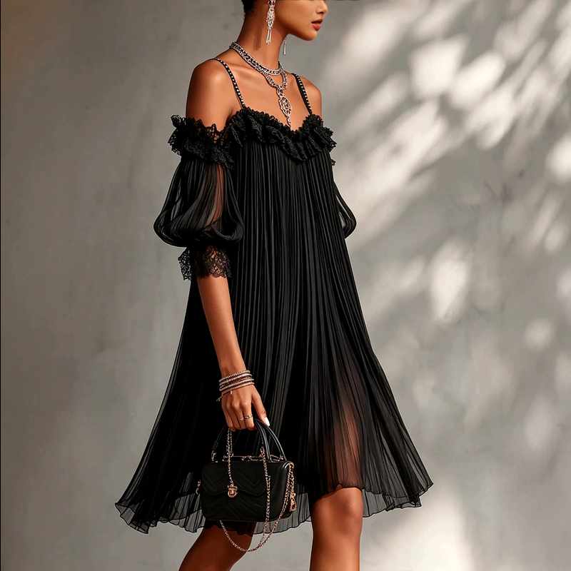 Esther - Women's Sheer Lace Open-back Cocktail Dress
