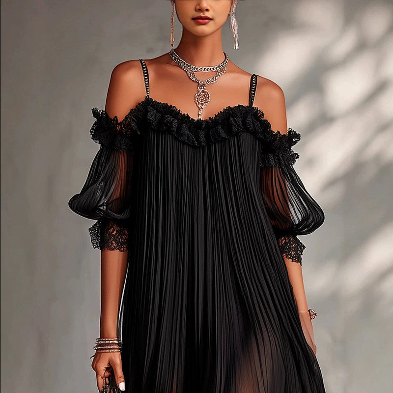 Esther - Women's Sheer Lace Open-back Cocktail Dress