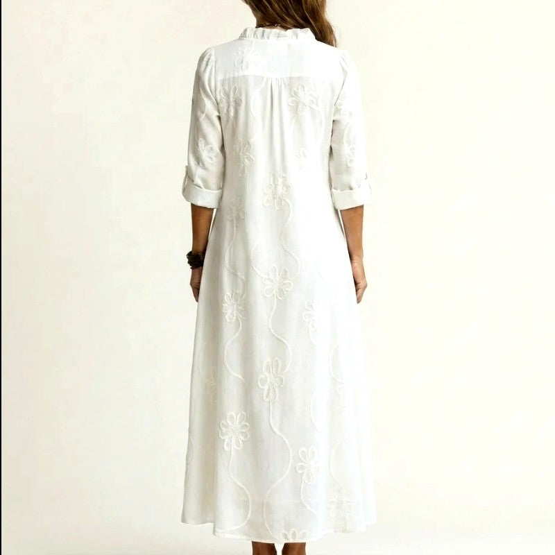 Eve - Women's Floral Embroidery Cotton Resort Dress
