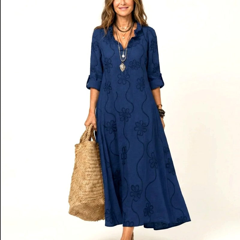 Eve - Women's Floral Embroidery Cotton Resort Dress