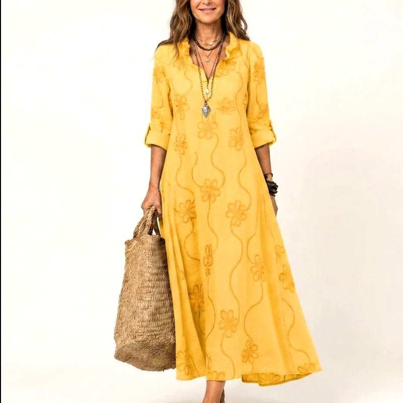 Eve - Women's Floral Embroidery Cotton Resort Dress