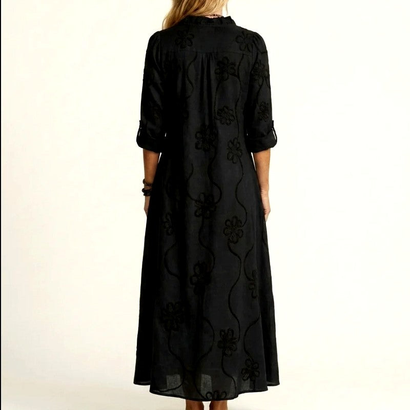 Eve - Women's Floral Embroidery Cotton Resort Dress