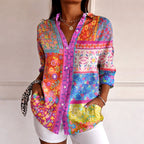 Evelyn - Vibrant Mixed Print Button-Up Shirt