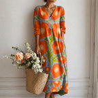 Gretchen - Women's Bold Floral V-Neck Maxi Dress
