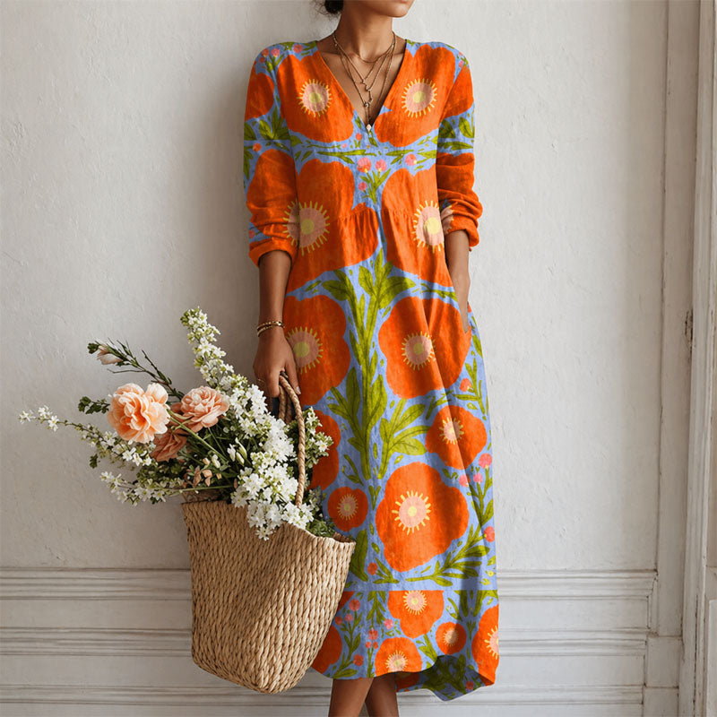 Gretchen - Women's Bold Floral V-Neck Maxi Dress