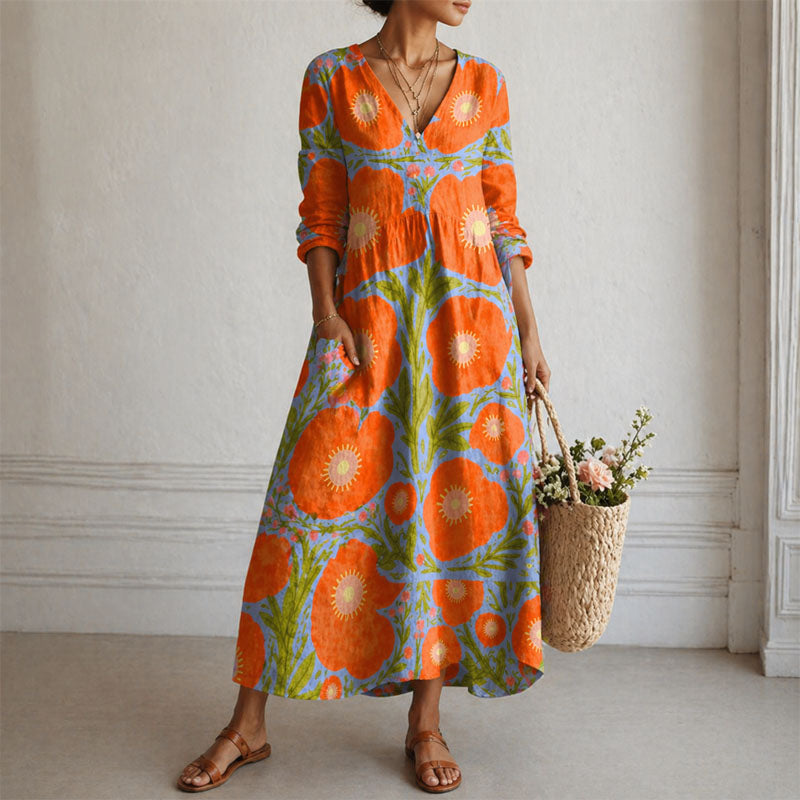 Gretchen - Women's Bold Floral V-Neck Maxi Dress