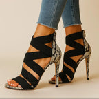 Gwyneth - Women’s Snake Print Detail Strappy Heels