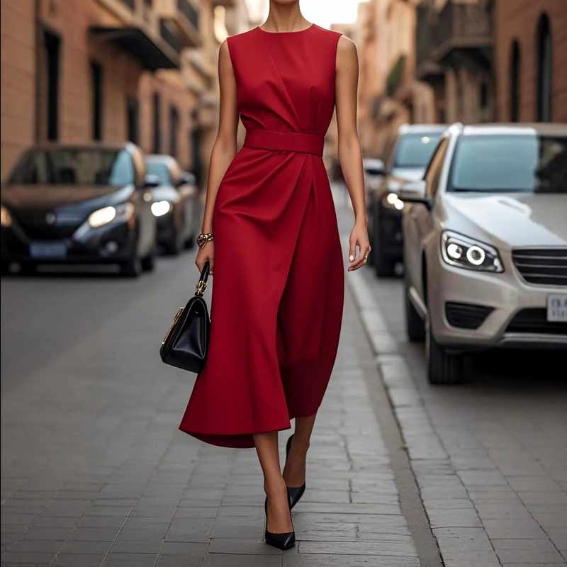 Hadley - Women's Wrap Round Neck Midi Dress