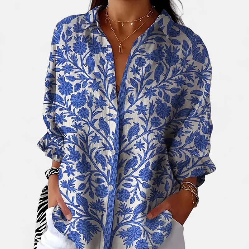 Hailey - Women's Floral Print Button Up Long Sleeve Blouse