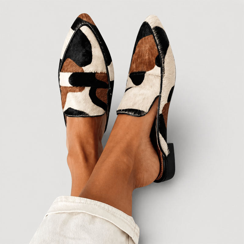 Helen - Women's Cow Print Mules with Low Block Heel