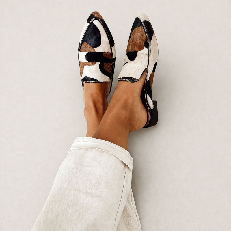 Helen - Women's Cow Print Mules with Low Block Heel