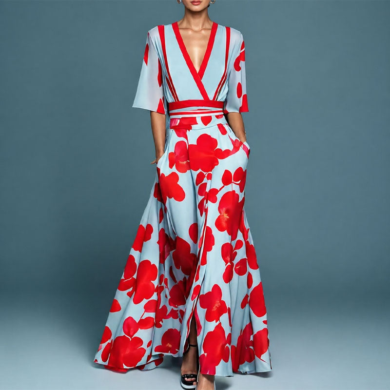 Irene - Women's Floral Embroidered V-Neck Maxi Dress