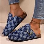 Isolde - Women's Frayed Denim Comfort Clogs