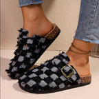 Isolde - Women's Frayed Denim Comfort Clogs