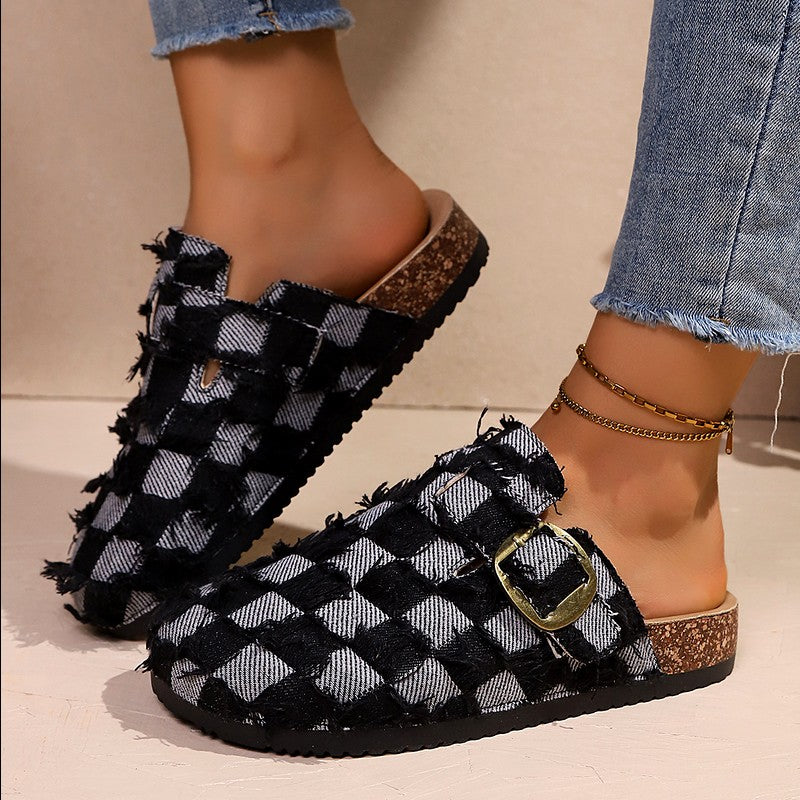 Isolde - Women's Frayed Denim Comfort Clogs