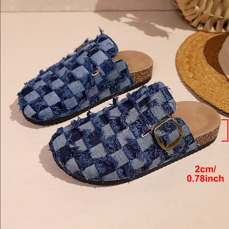 Isolde - Women's Frayed Denim Comfort Clogs