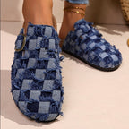 Isolde - Women's Frayed Denim Comfort Clogs