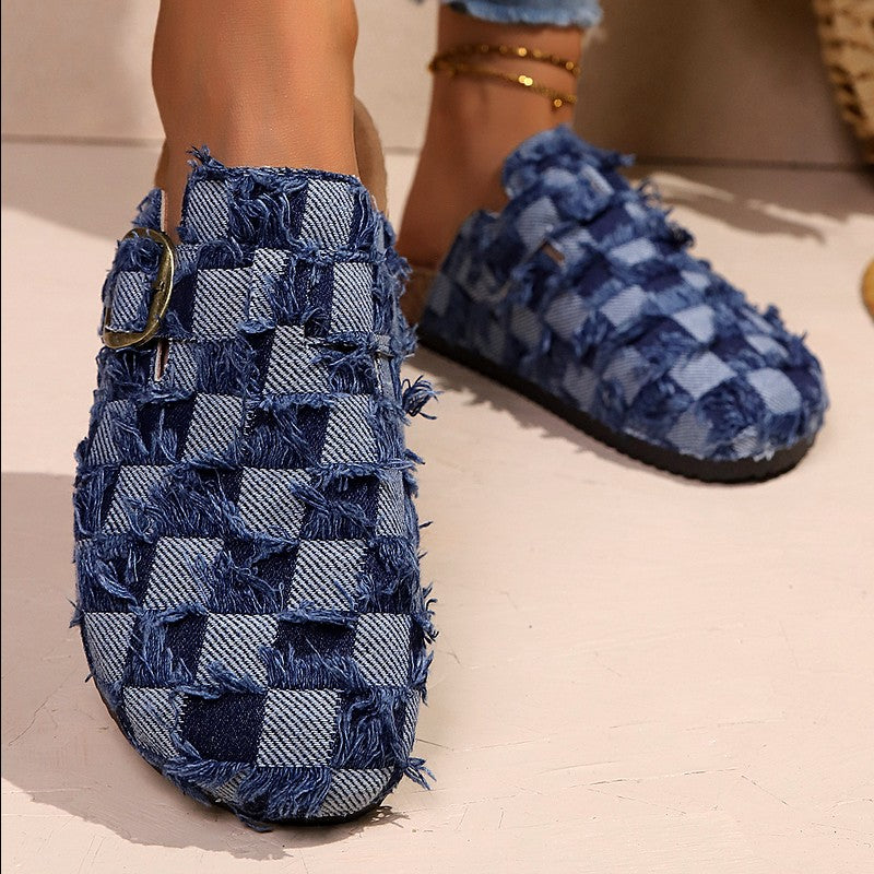 Isolde - Women's Frayed Denim Comfort Clogs