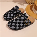 Isolde - Women's Frayed Denim Comfort Clogs