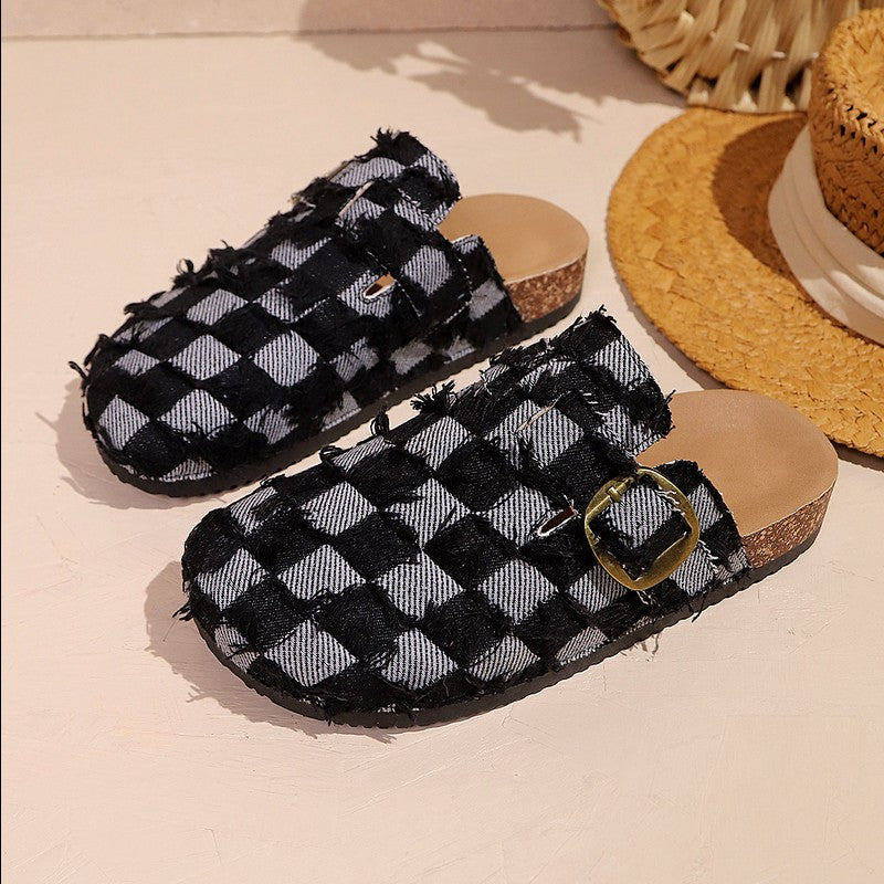 Isolde - Women's Frayed Denim Comfort Clogs