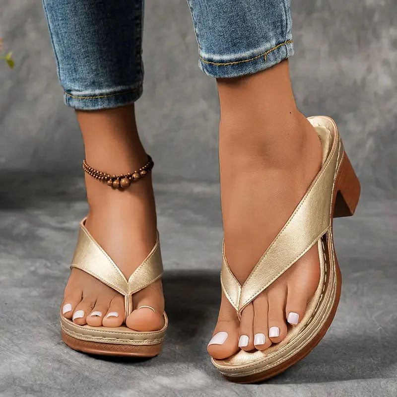 Janice - Women's V-Strap Low Heel Sandals