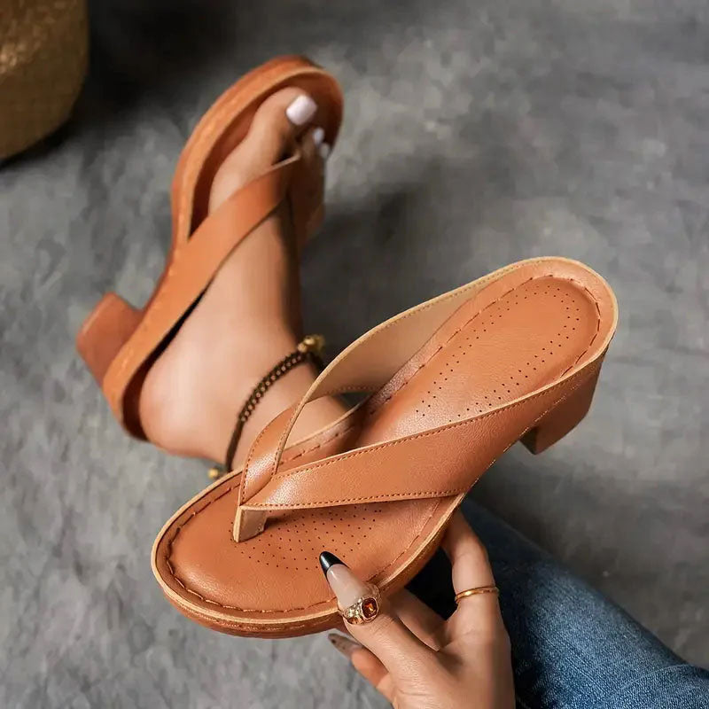 Janice - Women's V-Strap Low Heel Sandals