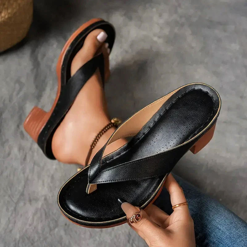 Janice - Women's V-Strap Low Heel Sandals