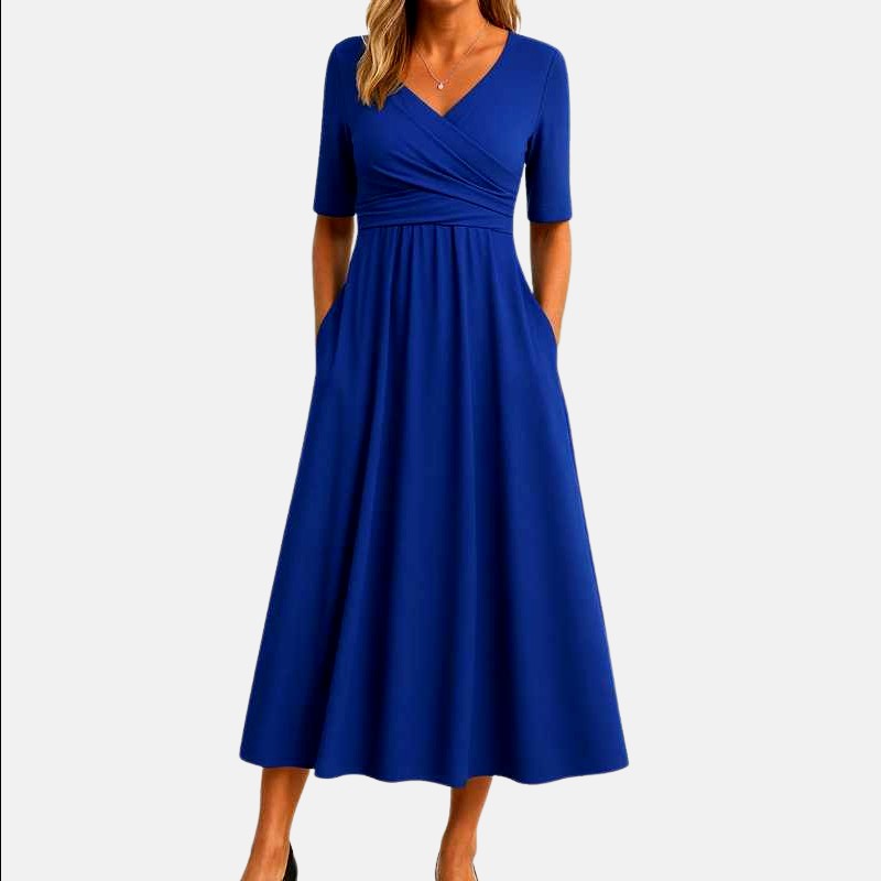 Jeanette - Women's Short Sleeve V-Neck Wrap Midi Dress