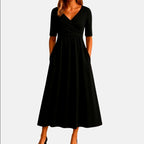 Jeanette - Women's Short Sleeve V-Neck Wrap Midi Dress