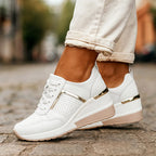 Jessica - Lace-Up Wedge Sneakers with Metallic Detail