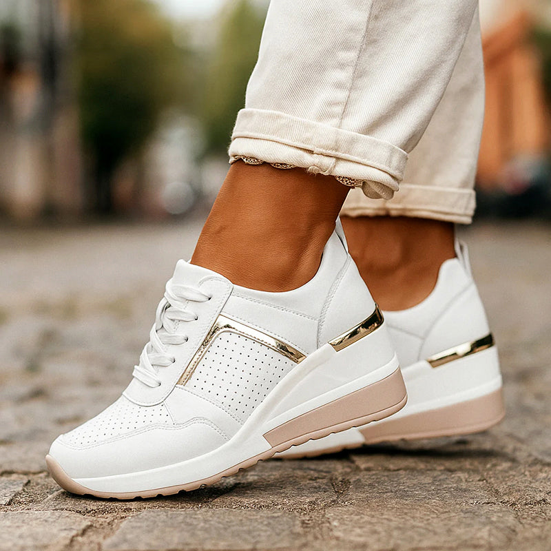 Jessica - Lace-Up Wedge Sneakers with Metallic Detail