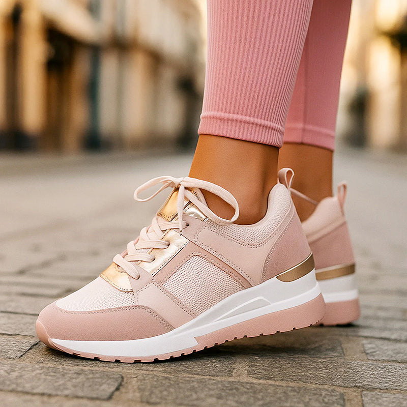 Jessica - Lace-Up Wedge Sneakers with Metallic Detail