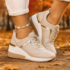 Jessica - Lace-Up Wedge Sneakers with Metallic Detail