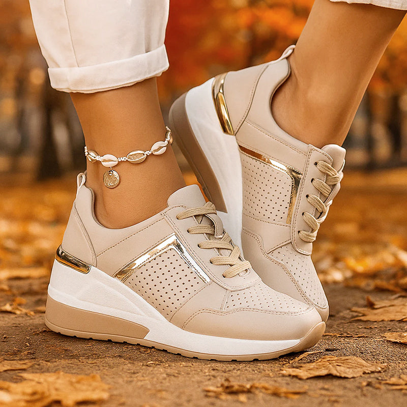 Jessica - Lace-Up Wedge Sneakers with Metallic Detail