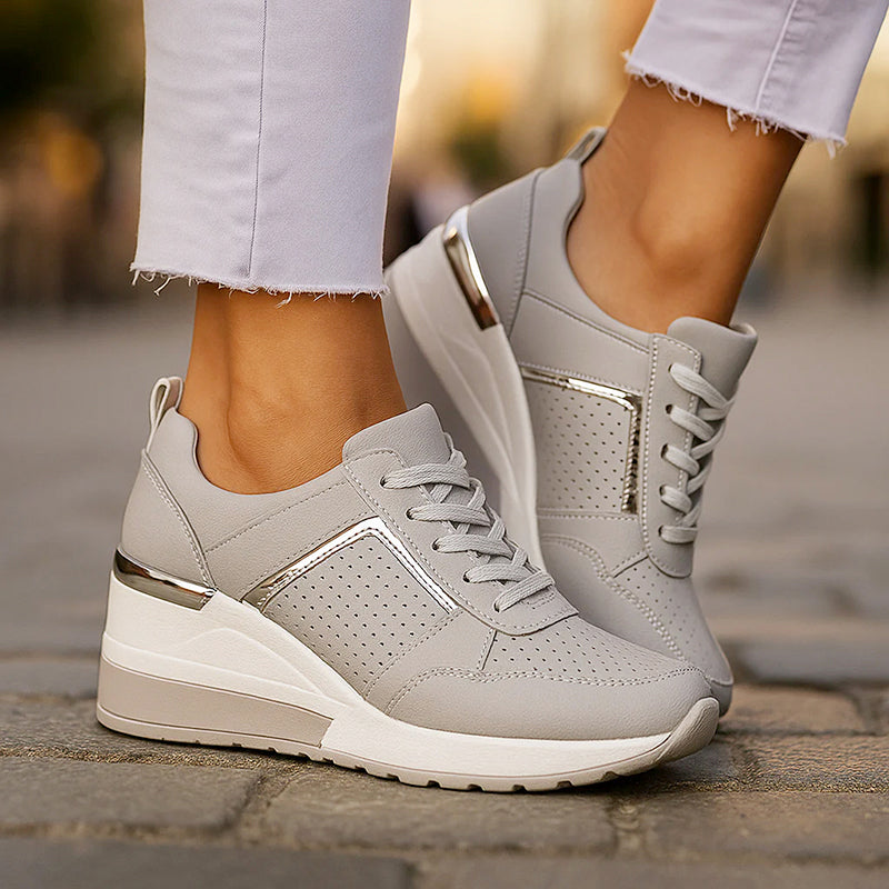 Jessica - Lace-Up Wedge Sneakers with Metallic Detail