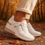 Jessica - Lace-Up Wedge Sneakers with Metallic Detail