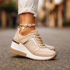 Jessica - Lace-Up Wedge Sneakers with Metallic Detail