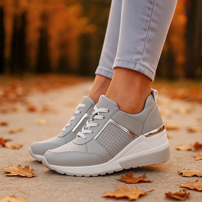 Jessica - Lace-Up Wedge Sneakers with Metallic Detail
