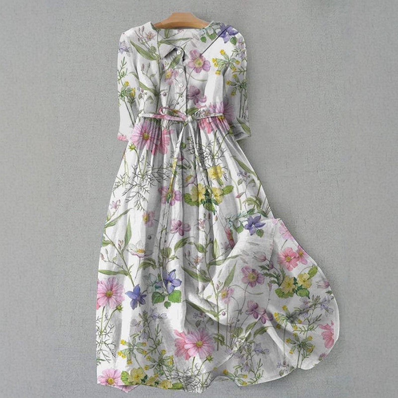 Joan - Women’s Floral Maxi Dress with Tie Waist