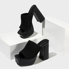 Joy - Women's Ribbed Platform Block Heel Mules