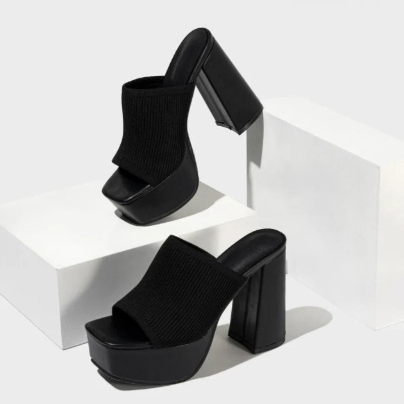 Joy - Women's Ribbed Platform Block Heel Mules