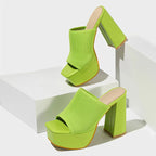 Joy - Women's Ribbed Platform Block Heel Mules