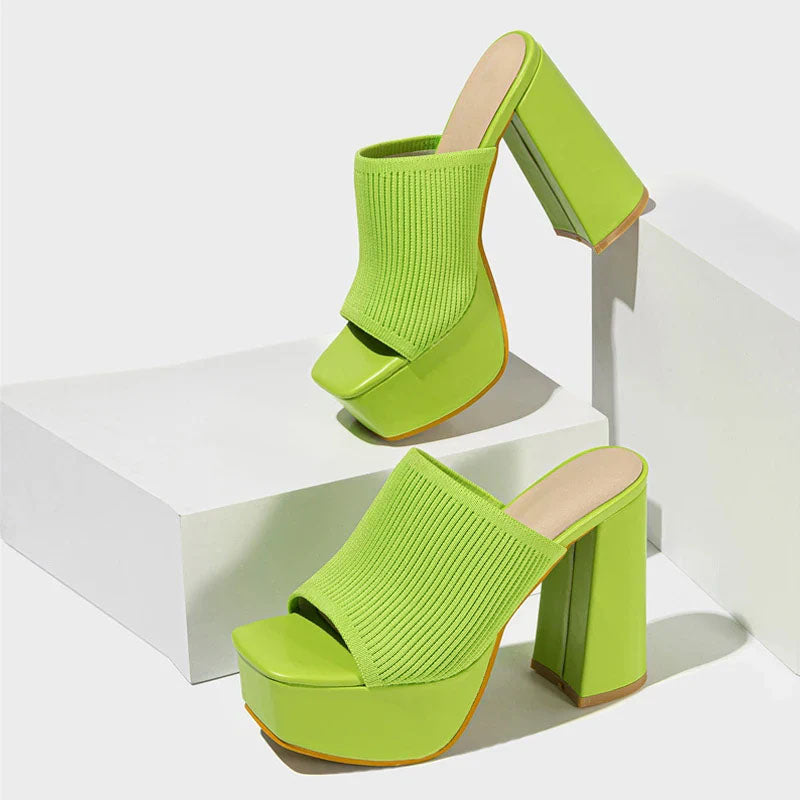 Joy - Women's Ribbed Platform Block Heel Mules