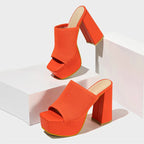 Joy - Women's Ribbed Platform Block Heel Mules