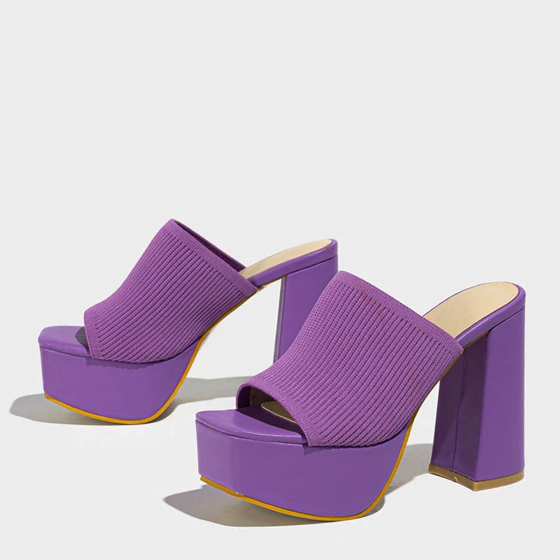 Joy - Women's Ribbed Platform Block Heel Mules