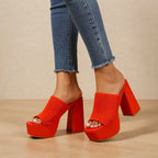 Joy - Women's Ribbed Platform Block Heel Mules