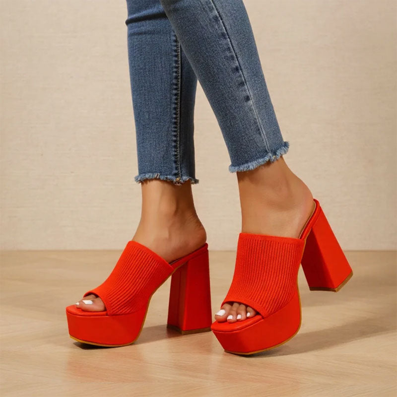 Joy - Women's Ribbed Platform Block Heel Mules